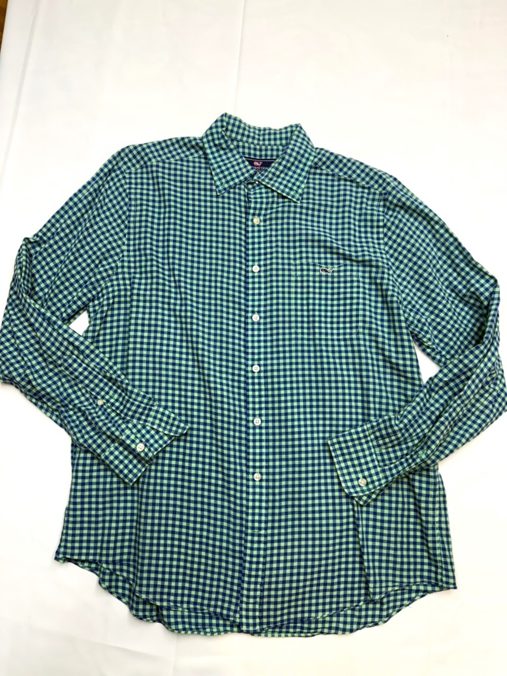VINEYARD VINES Mens Large Green Blue Gingham Slim Fit Tucker Button Up Shirt M15